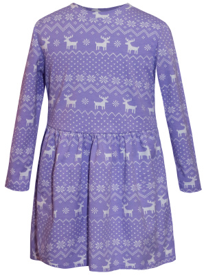 Платье "Зимний узор" с оленями - Размер 122 - Цвет фиолетовый - Картинка #2