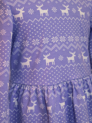 Платье "Зимний узор" с оленями - Размер 110 - Цвет фиолетовый - Картинка #4